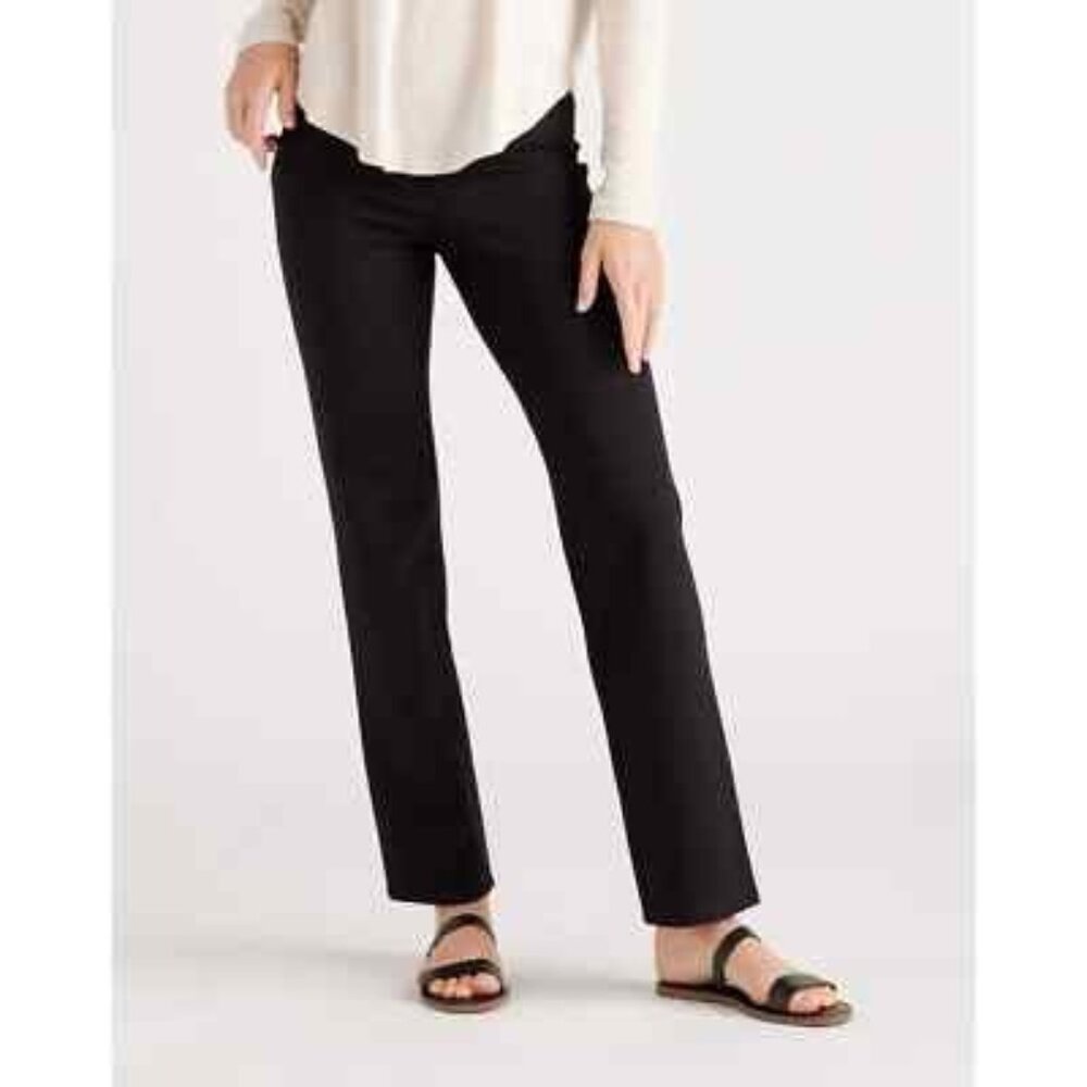 QUINCE Pants Womens XS Petite Black Ultra Stretch Ponte Straight Leg Pull On